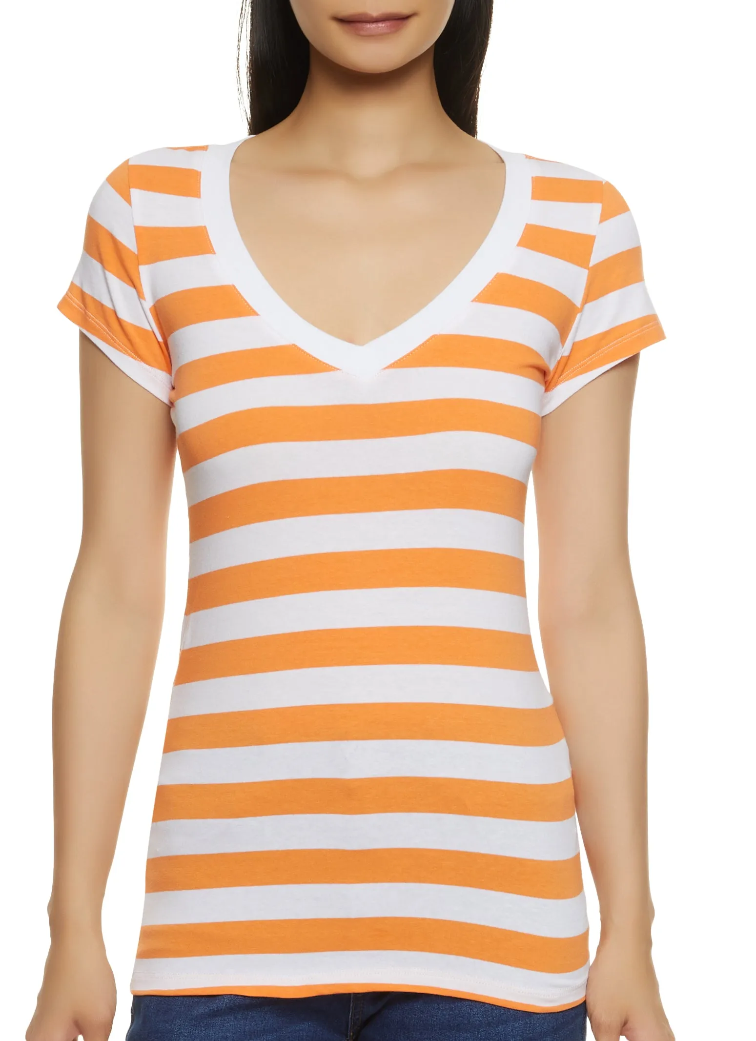 Striped Pattern V Neck T Shirt sold by Rainbow