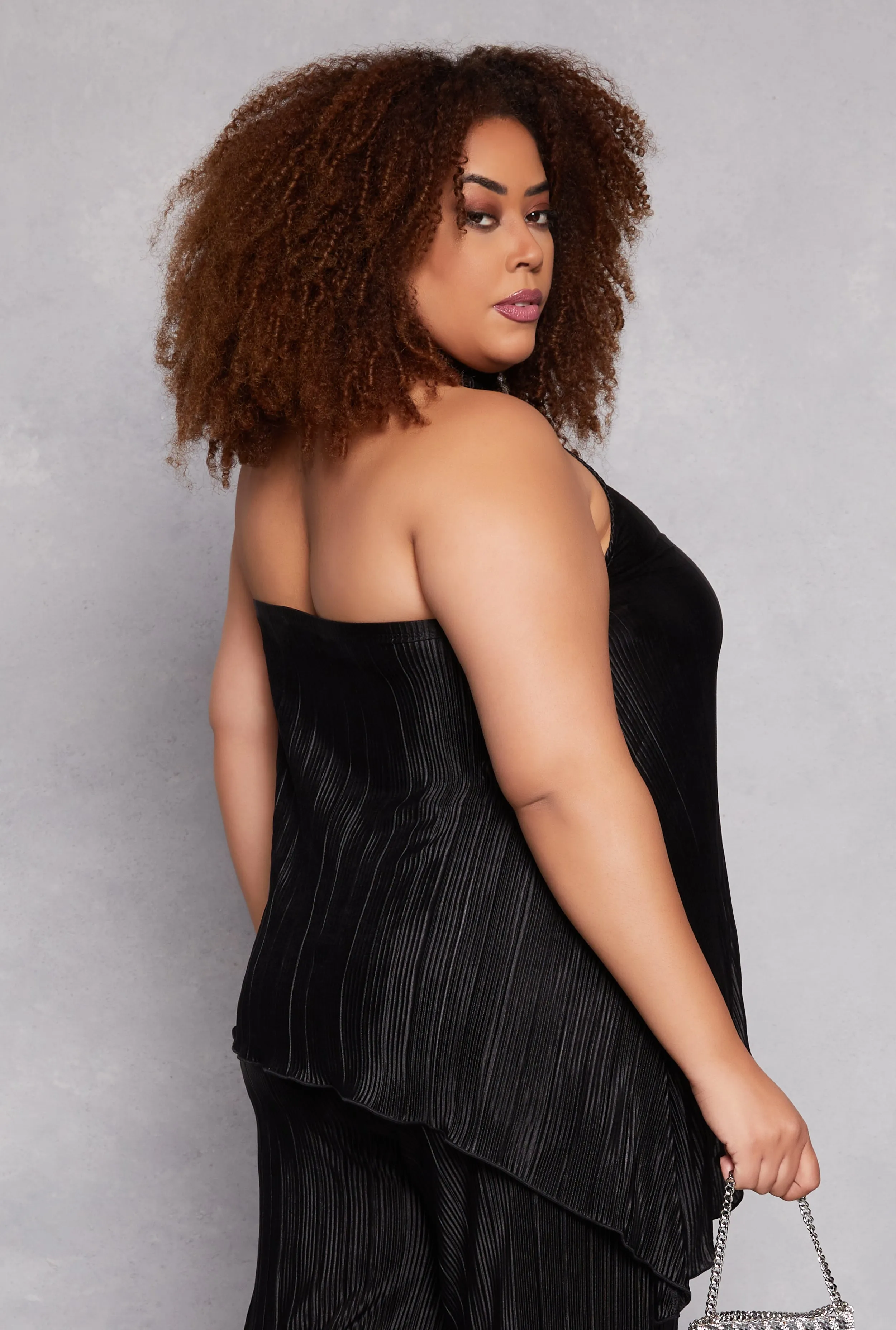 Plus Size Almost Famous Plisse Asymmetrical Hem Halter Top sold by Rainbow product image thumbnail 3