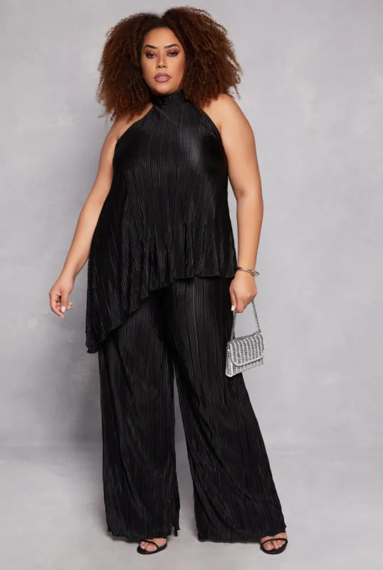 Plus Size Almost Famous Plisse Palazzo Pants sold by Rainbow