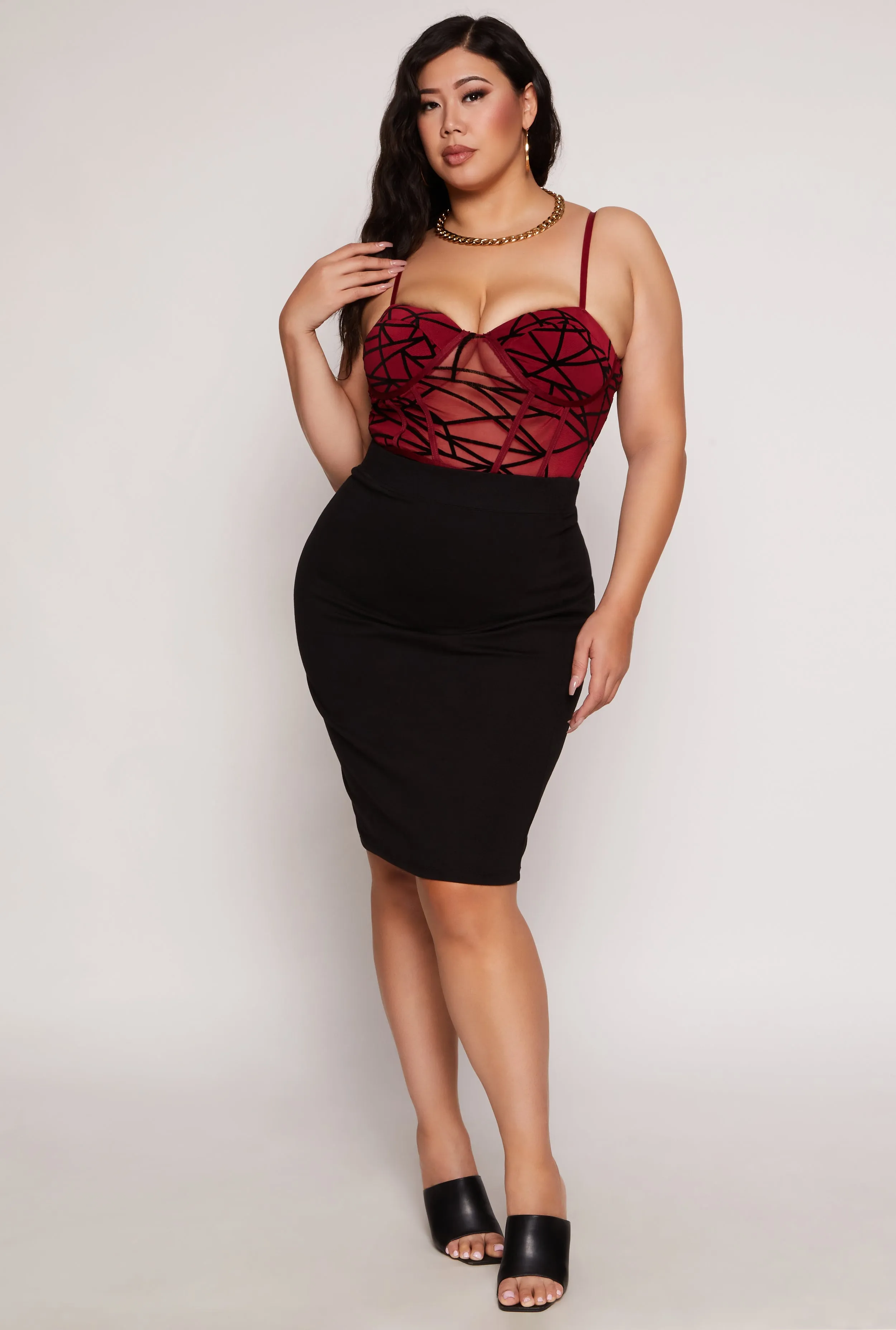 Plus Size Velvet Burnout Patterned Bustier Bodysuit sold by Rainbow product image thumbnail 2