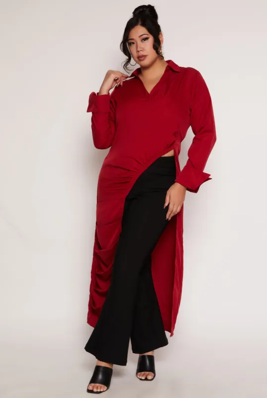 Plus Size Collared Asymmetrical Maxi Top sold by Rainbow