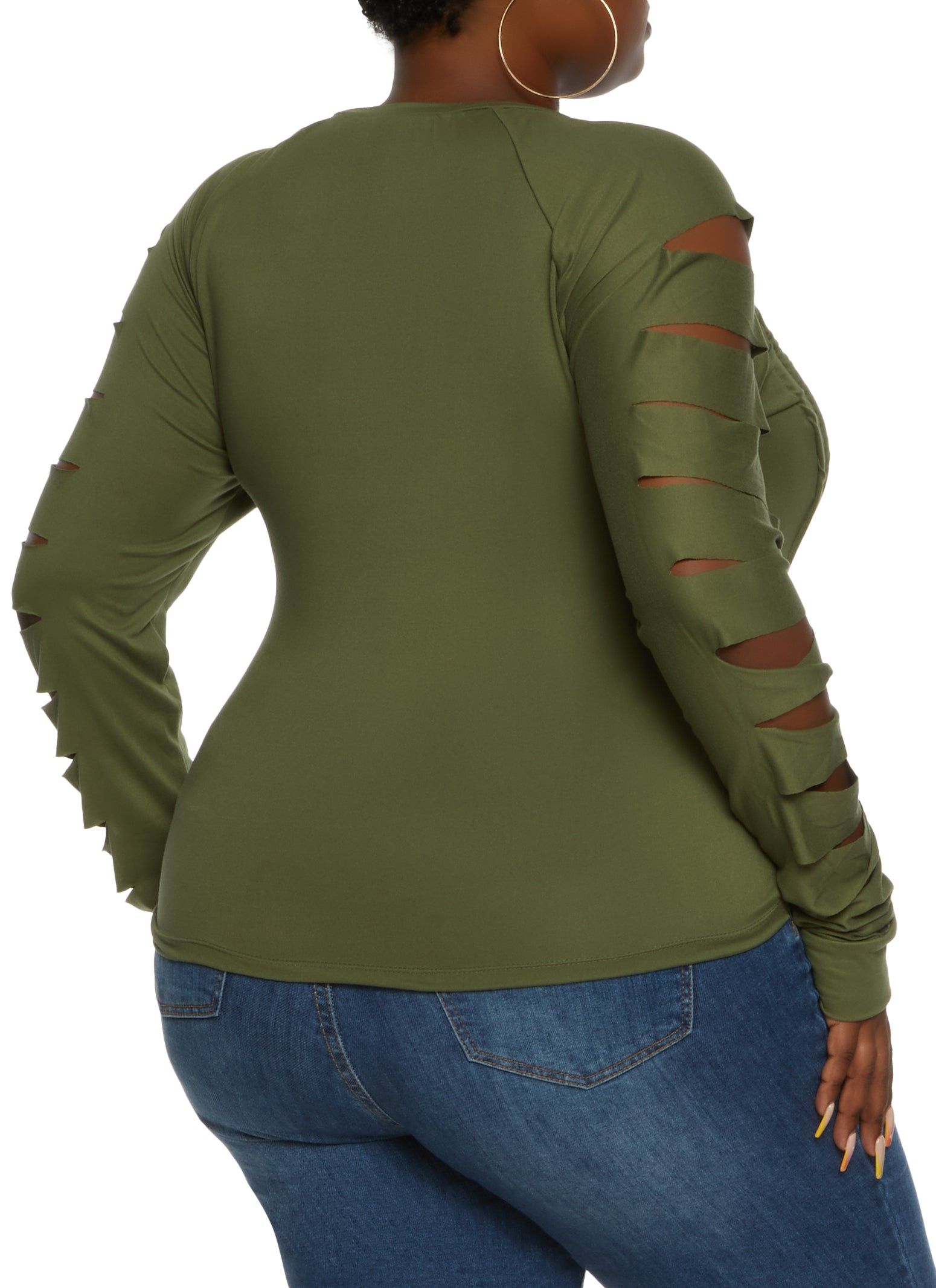 Plus Size Laser Cut Sleeve Ruched Top sold by Rainbow product image thumbnail 2