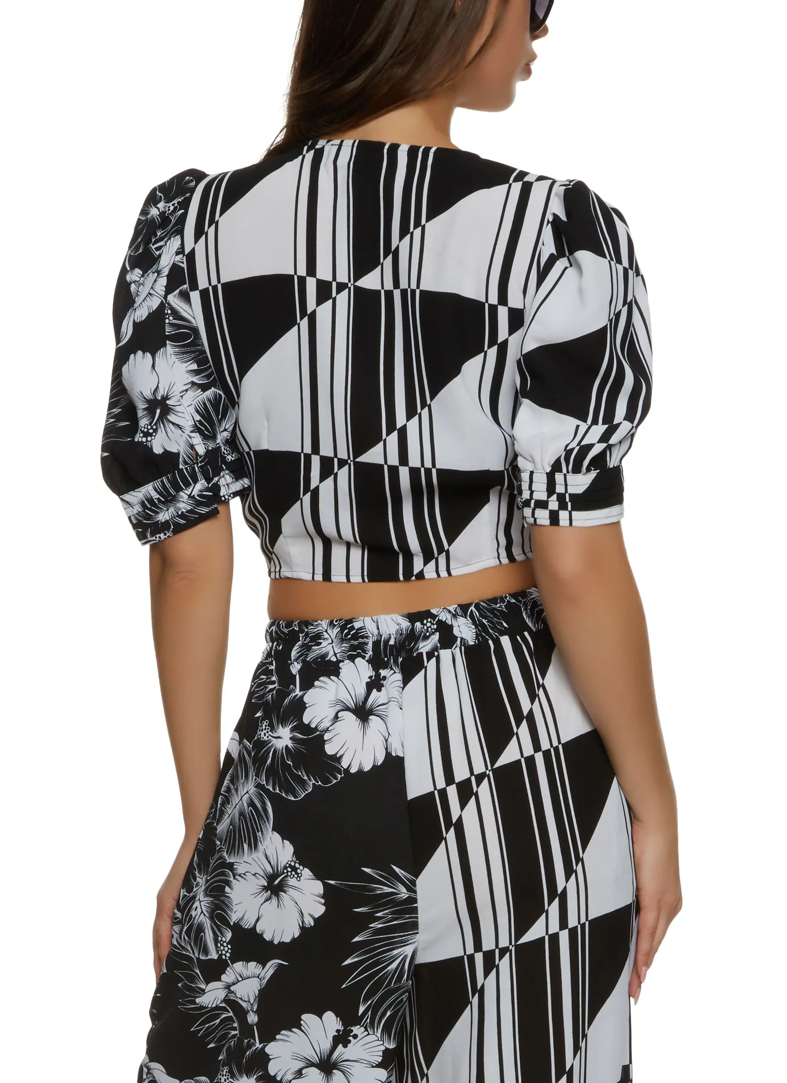 Mixed Print Puff Sleeve Tie Front Blouse sold by Rainbow product image thumbnail 3