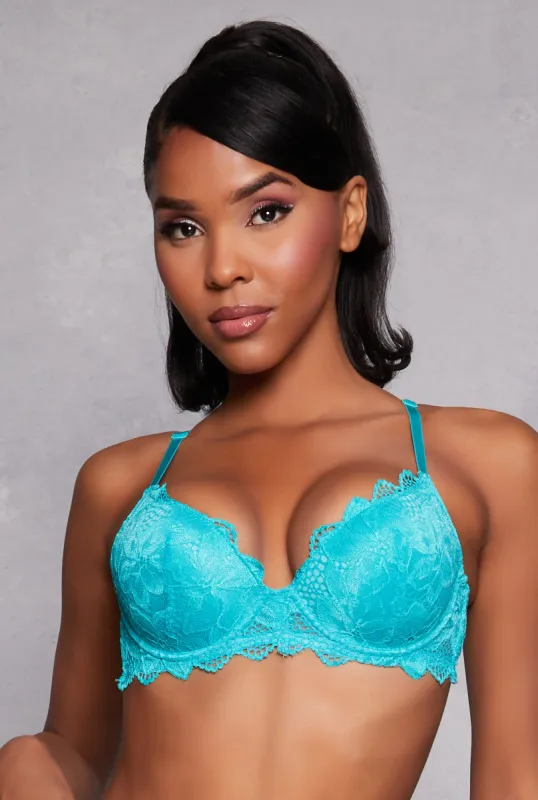 Scalloped Floral Lace Plunge Bra sold by Rainbow