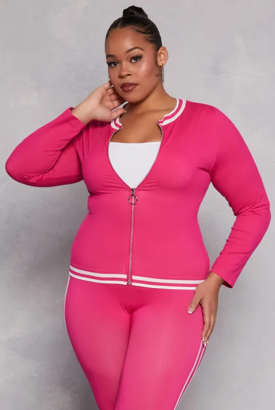 Plus Size Seamless Varsity Stripe Track Jacket sold by Rainbow