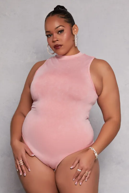 Plus Size Acid Wash Mock Neck Bodysuit sold by Rainbow
