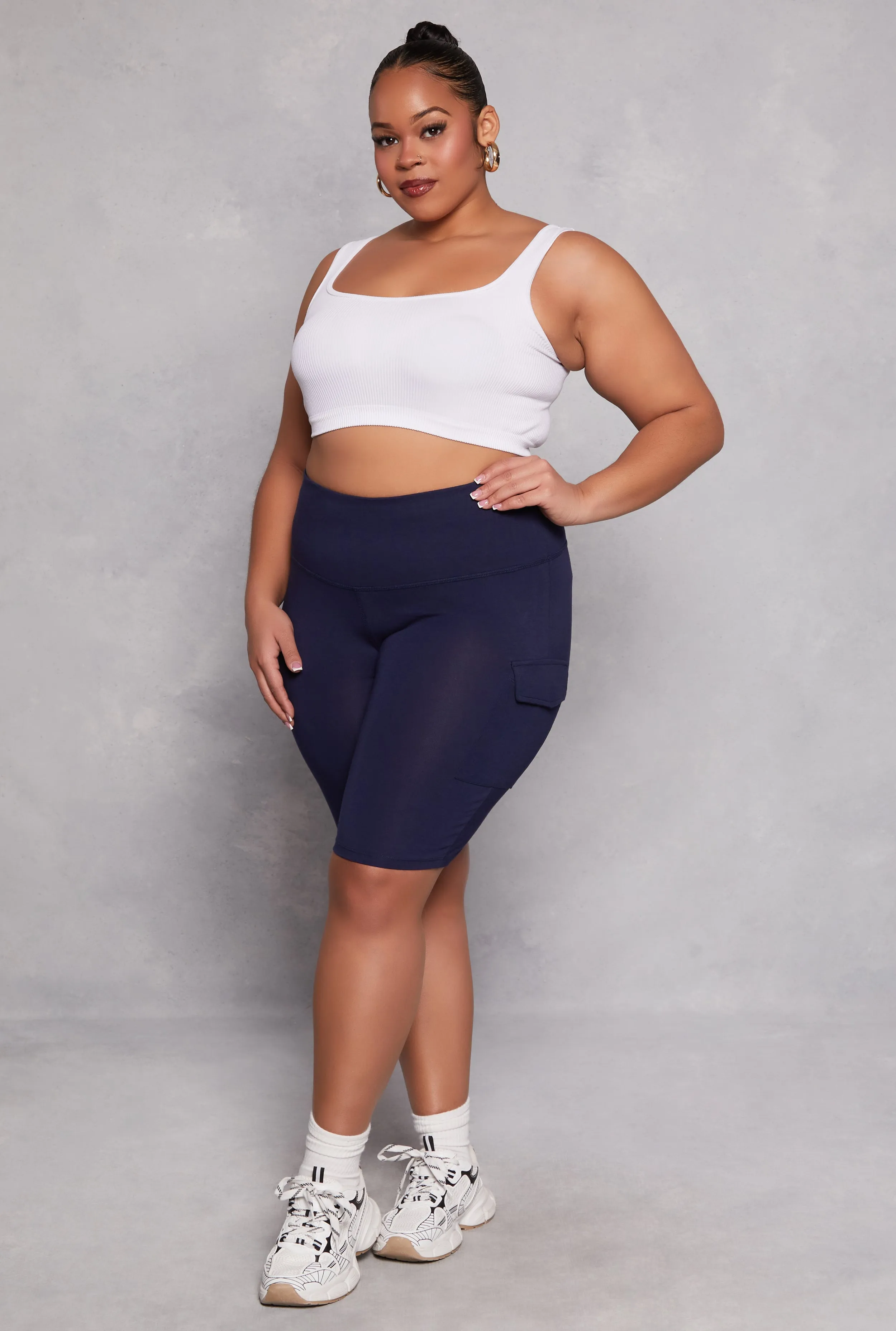 Plus Size Cargo Pocket High Waist Biker Shorts sold by Rainbow