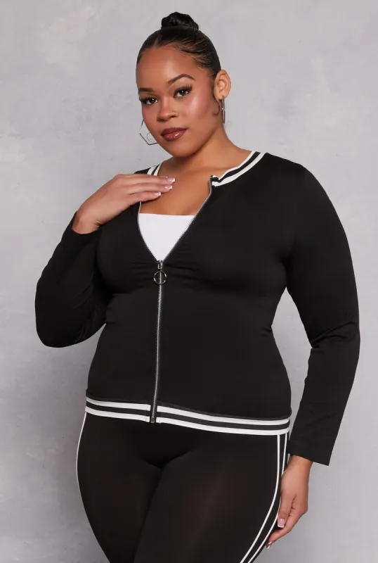 Plus Size Seamless Varsity Stripe Track Jacket sold by Rainbow