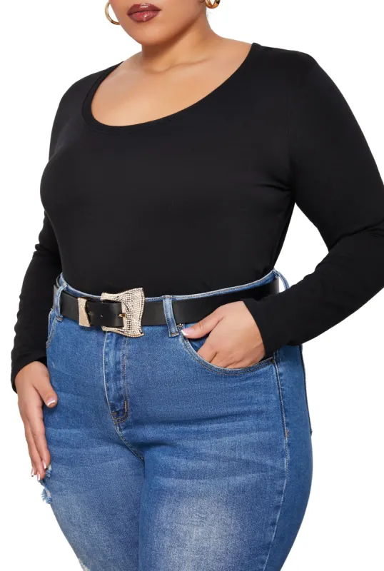 Plus Size Faux Leather Rhinestone Buckle Belt sold by Rainbow