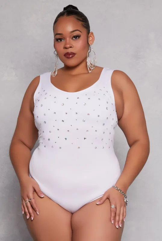 Plus Size Rhinestone Studded Bodysuit sold by Rainbow
