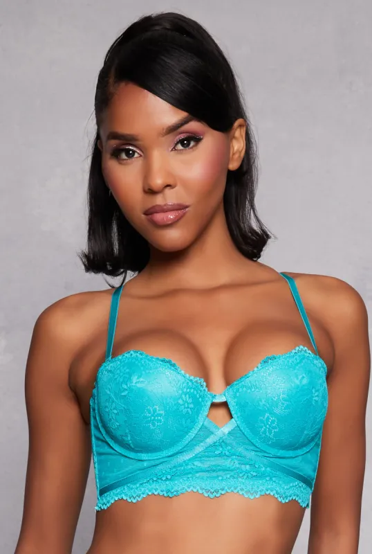 Floral Lace Longline Plunge Bra | Converts to Strapless sold by Rainbow