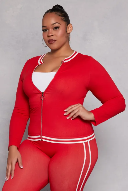 Plus Size Seamless Varsity Stripe Track Jacket sold by Rainbow