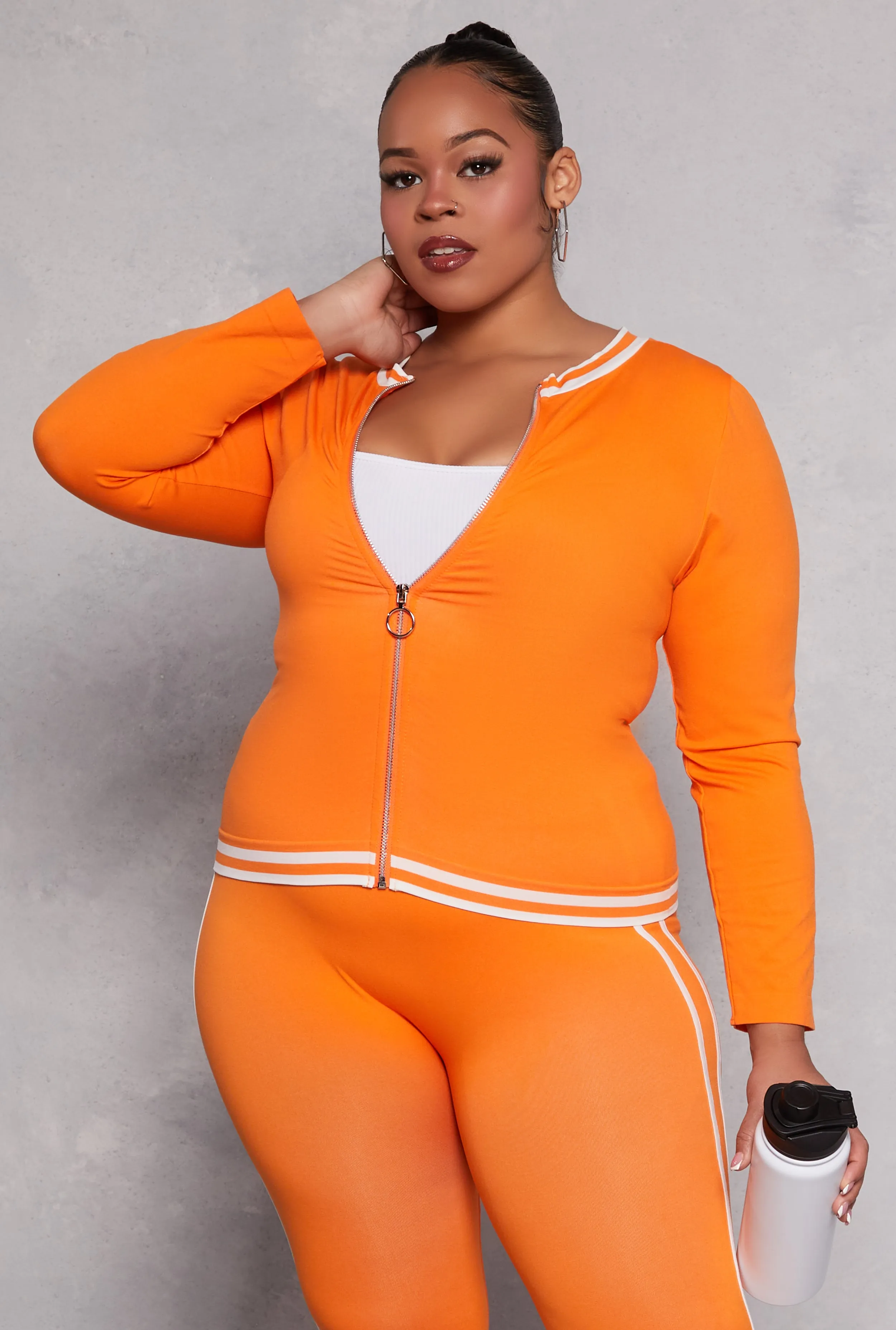 Plus Size Seamless Varsity Stripe Track Jacket sold by Rainbow