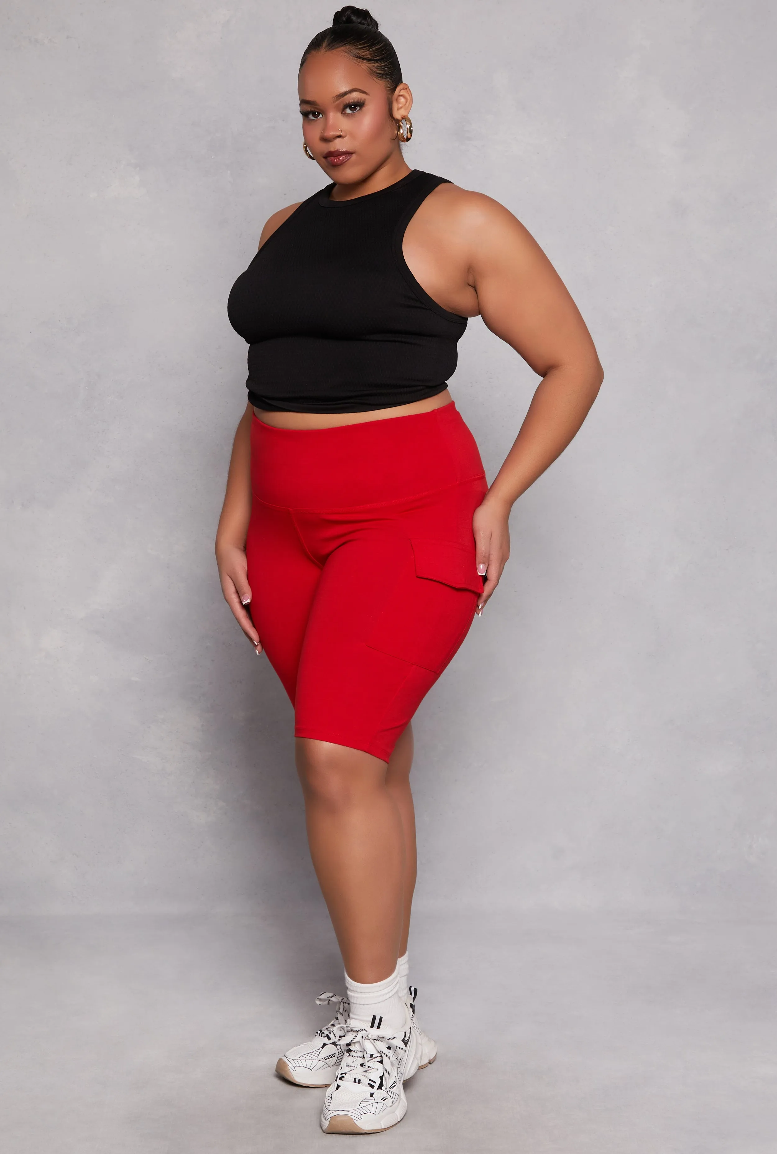 Plus Size Cargo Pocket High Waist Biker Shorts sold by Rainbow