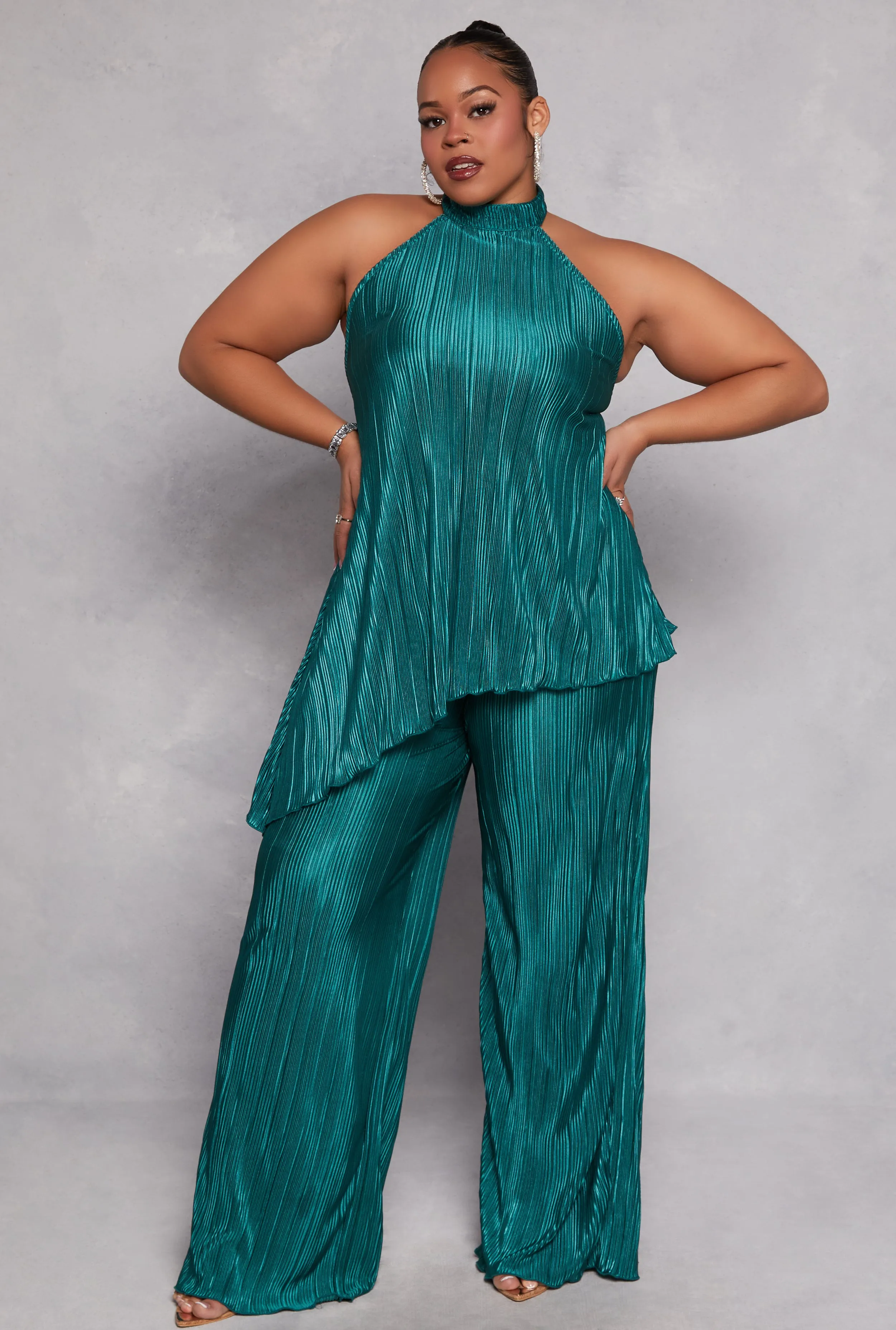 Plus Size Almost Famous Plisse Palazzo Pants sold by Rainbow