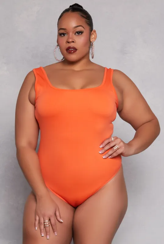 Plus Size Square Neck Tank Bodysuit sold by Rainbow