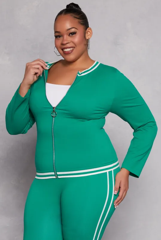 Plus Size Seamless Varsity Stripe Track Jacket sold by Rainbow