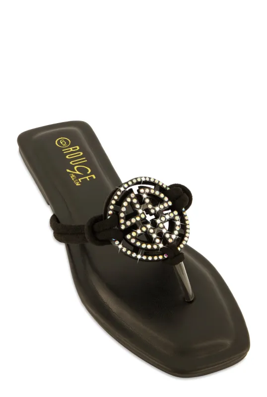 Rhinestone Geo Pendant Thong Slide Sandals sold by Rainbow