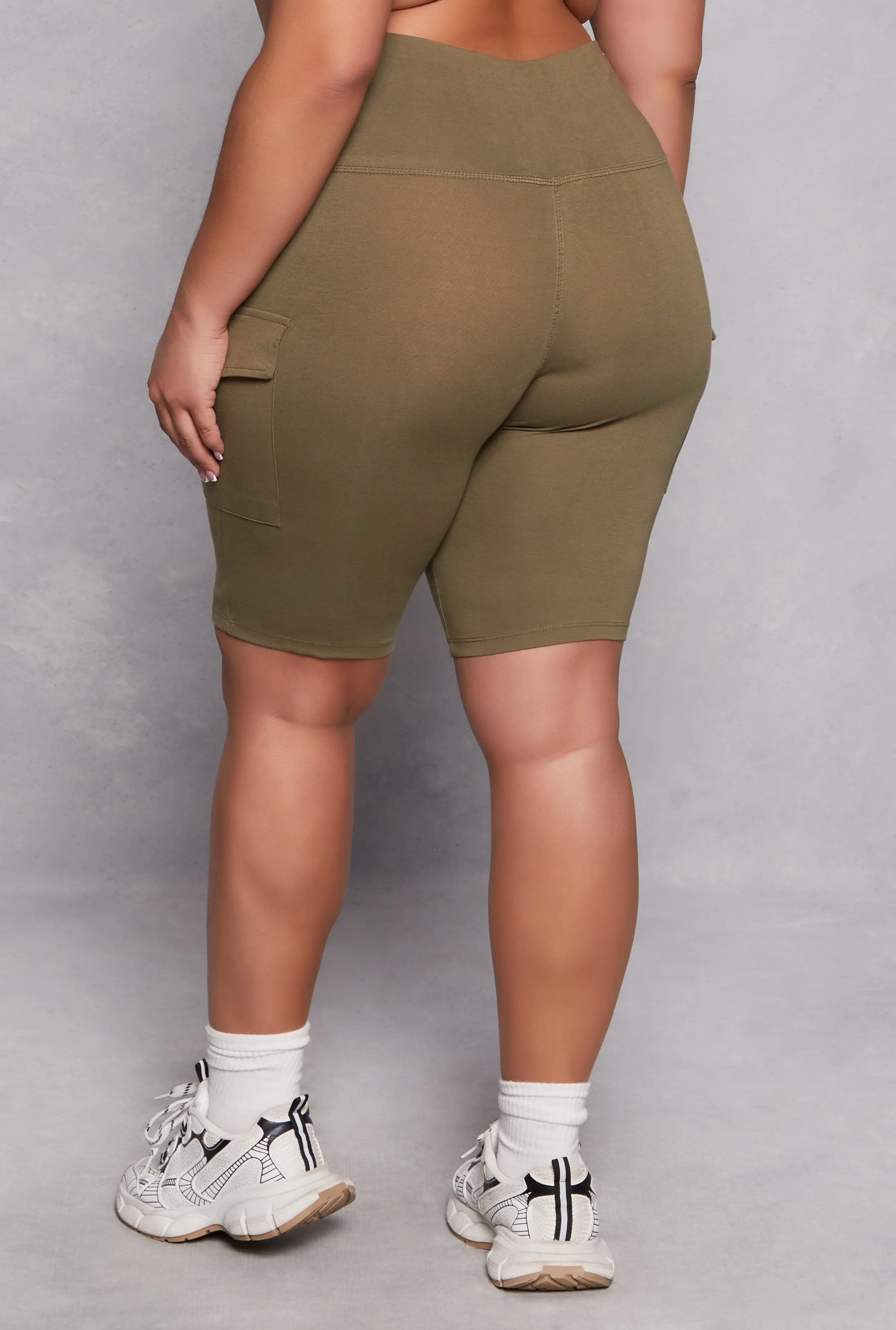 Plus Size Cargo Pocket High Waist Biker Shorts sold by Rainbow product image thumbnail 3