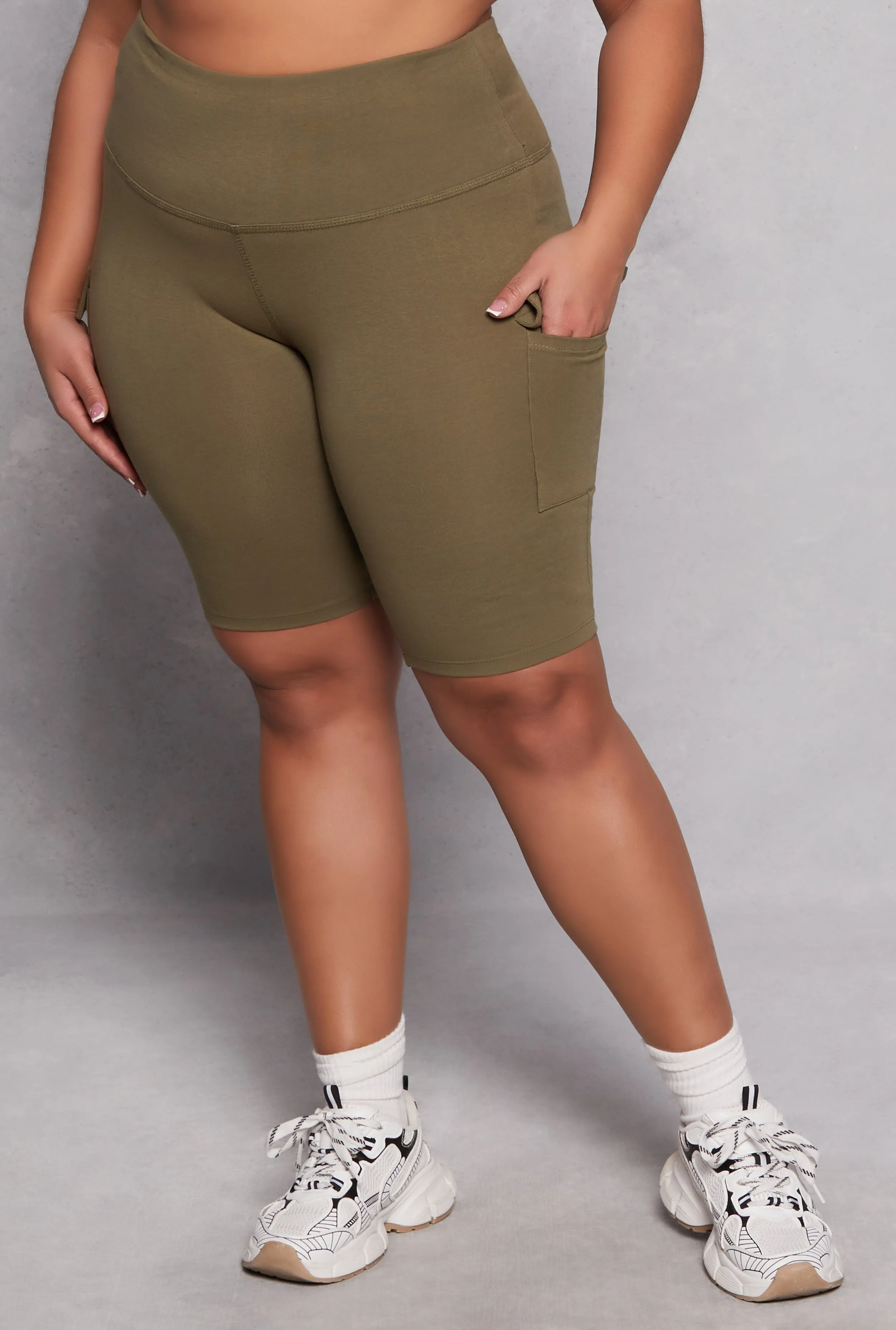 Plus Size Cargo Pocket High Waist Biker Shorts sold by Rainbow product image thumbnail 2