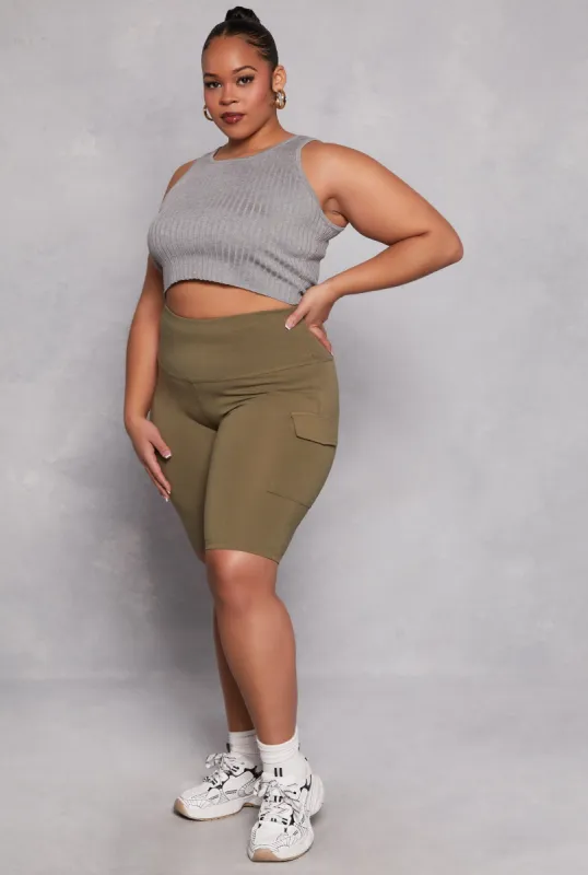 Plus Size Cargo Pocket High Waist Biker Shorts sold by Rainbow
