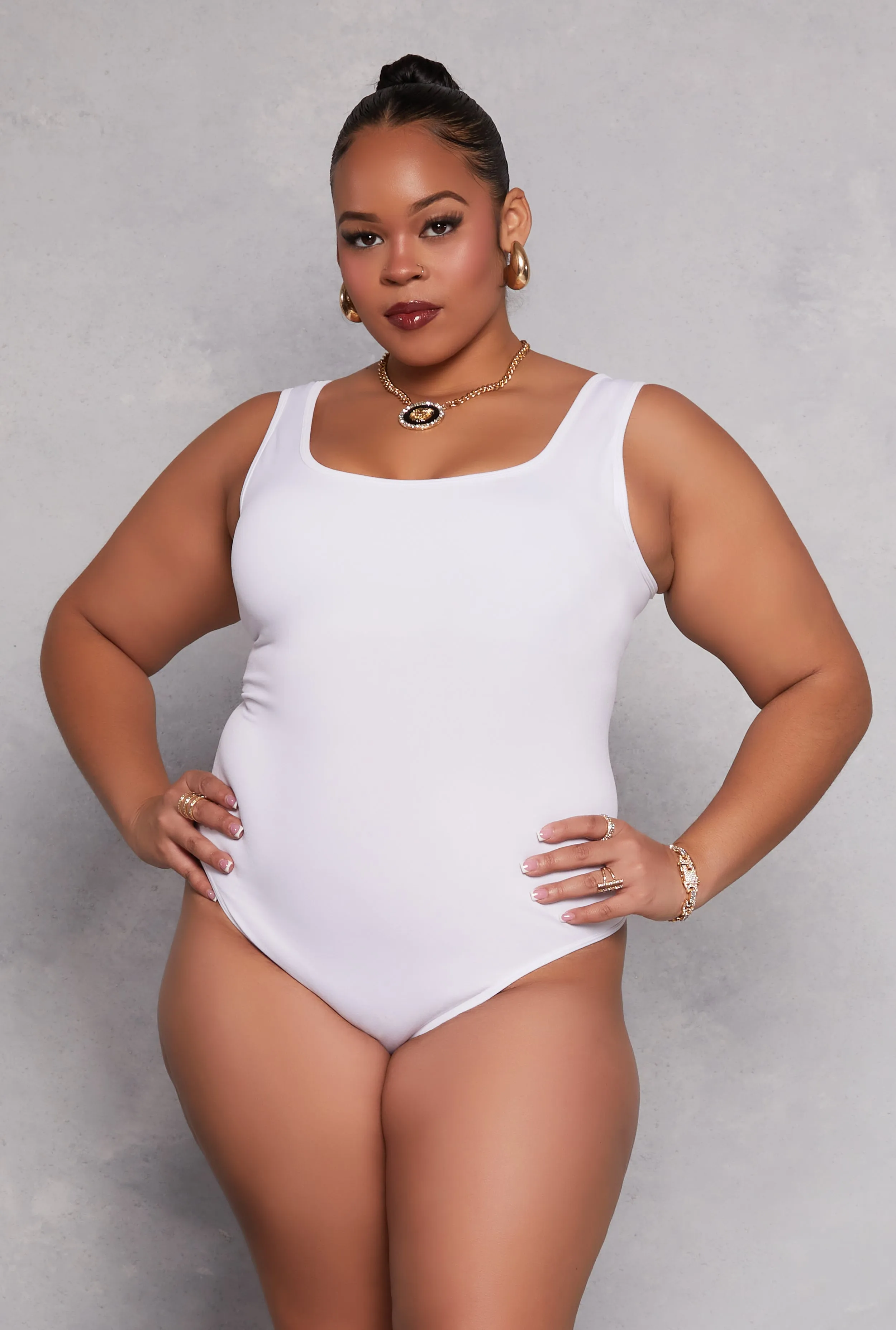 Plus Size Square Neck Tank Bodysuit sold by Rainbow