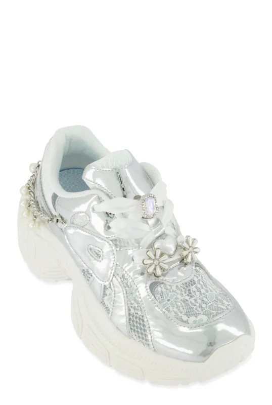 Ribbon Lace Up Charm Chunky Sneakers sold by Rainbow