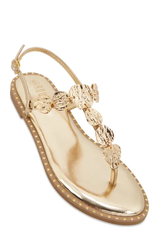 Ankle Strap Metallic Pendant Thong Sandals sold by Rainbow