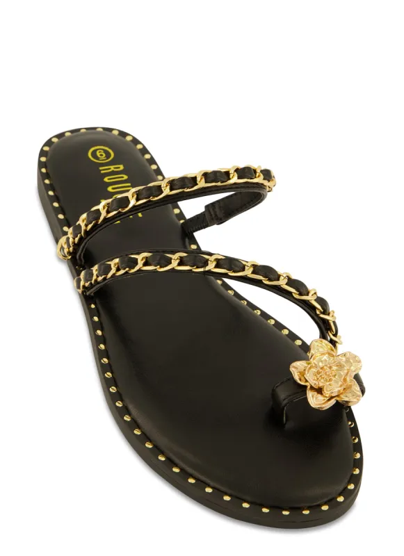 Threaded Chain Strap Toe Loop Sandals sold by Rainbow