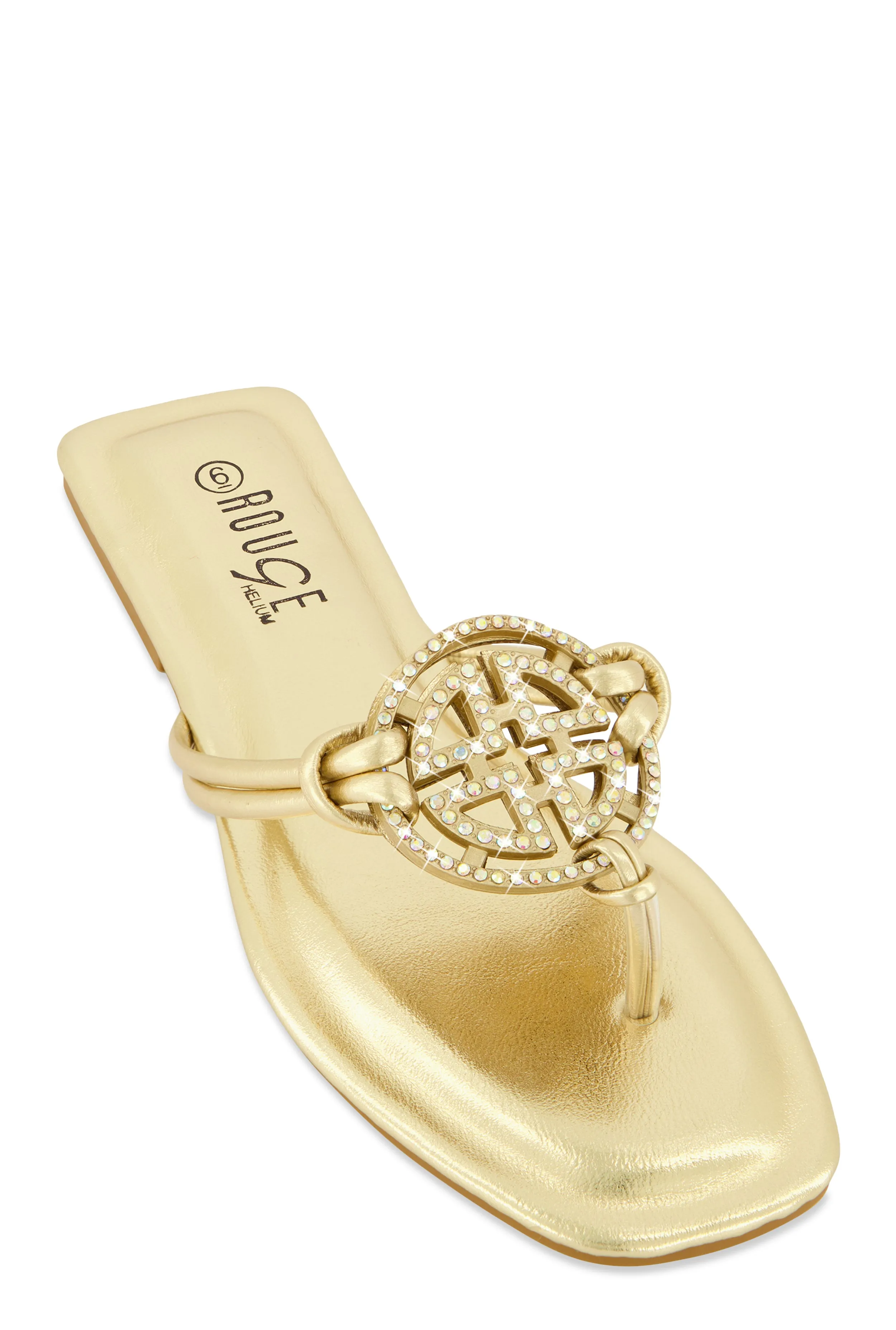 Rhinestone Geo Pendant Thong Slide Sandals sold by Rainbow