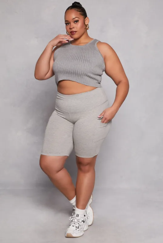 Plus Size Cargo Pocket High Waist Biker Shorts sold by Rainbow