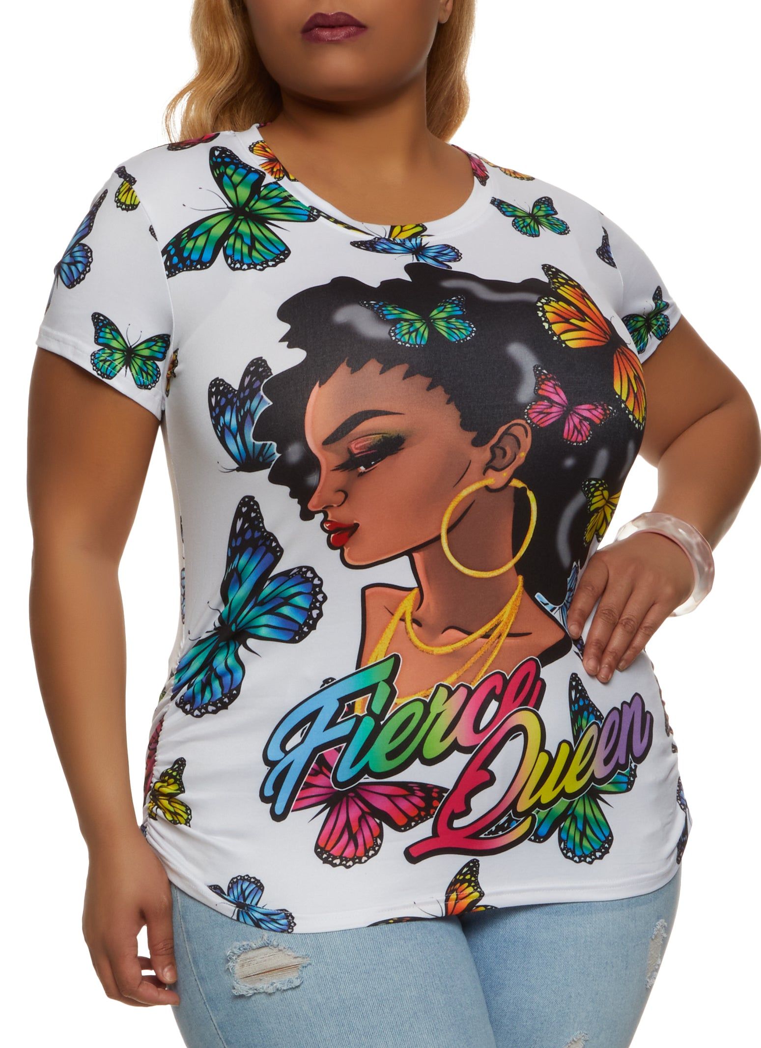 Plus Size Fierce Queen Butterfly Graphic Print Tee sold by Rainbow
