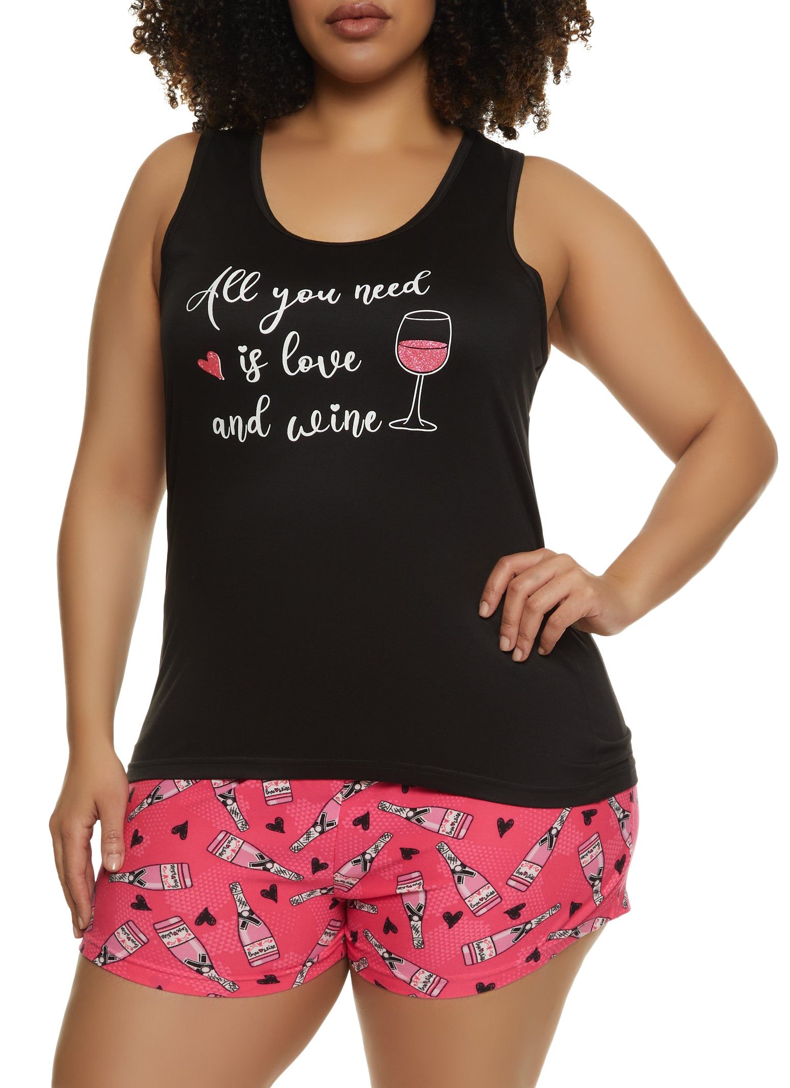 Plus Size Love and Wine Pajama Tank Top and Shorts sold by Rainbow