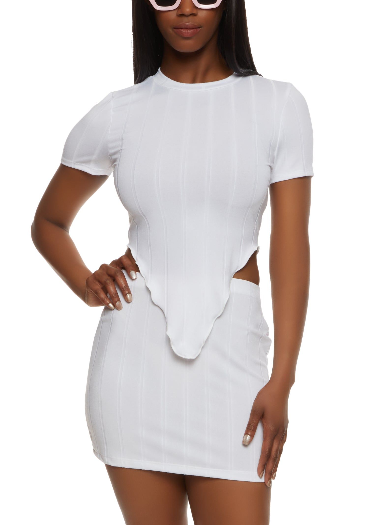 Ribbed Crew Neck Hanky Hem Tee sold by Rainbow product image thumbnail 2