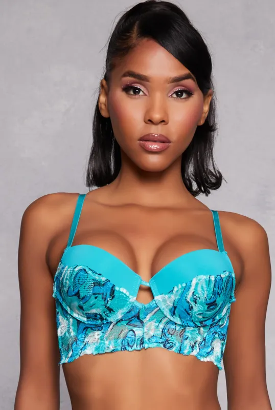 Abstract Print Lace Balconette Longline Bra sold by Rainbow