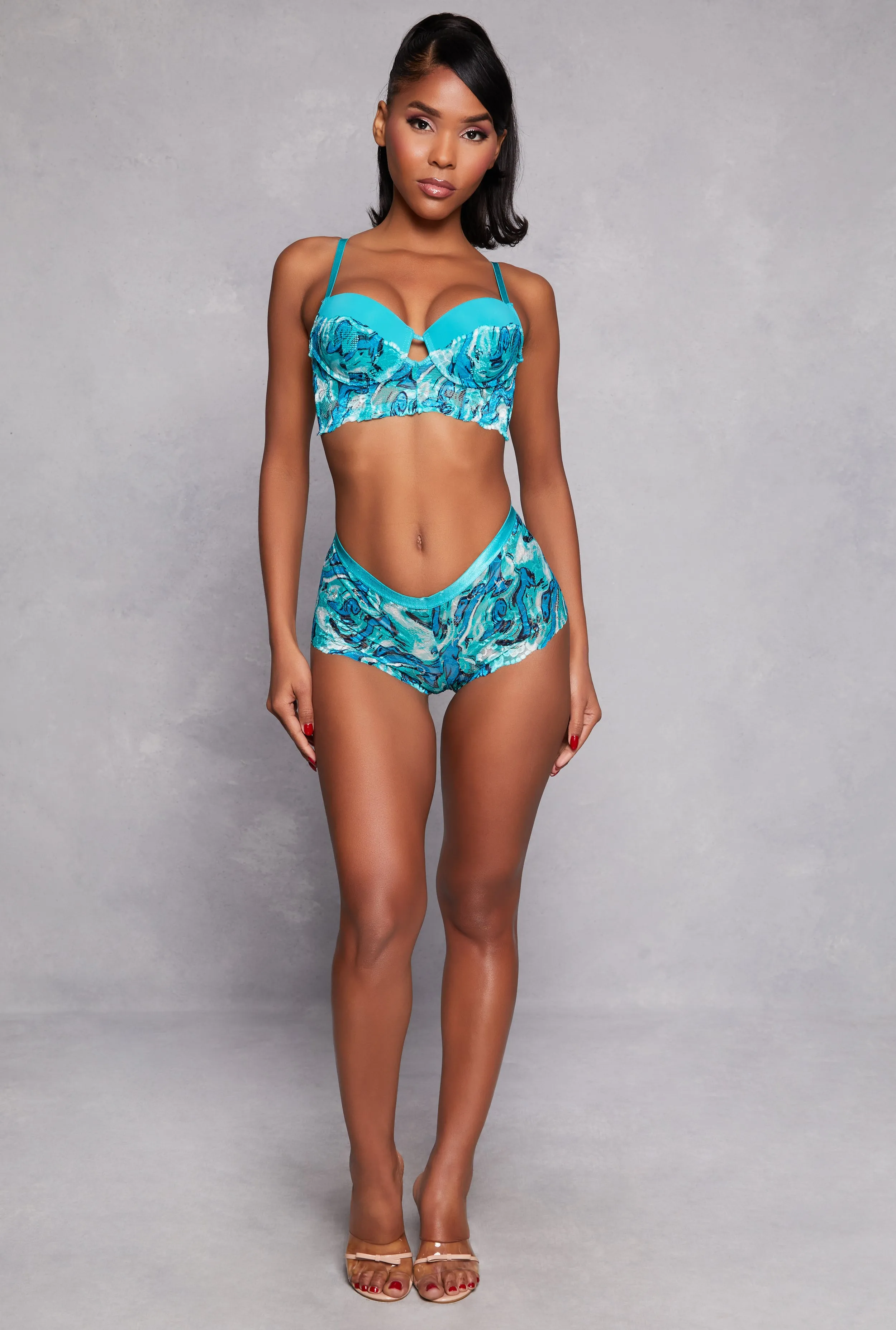 Abstract Print Lace Balconette Longline Bra sold by Rainbow product image thumbnail 2