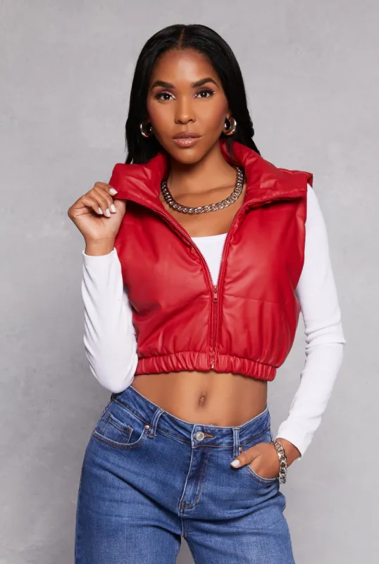 Faux Leather Zip Front Cropped Vest sold by Rainbow