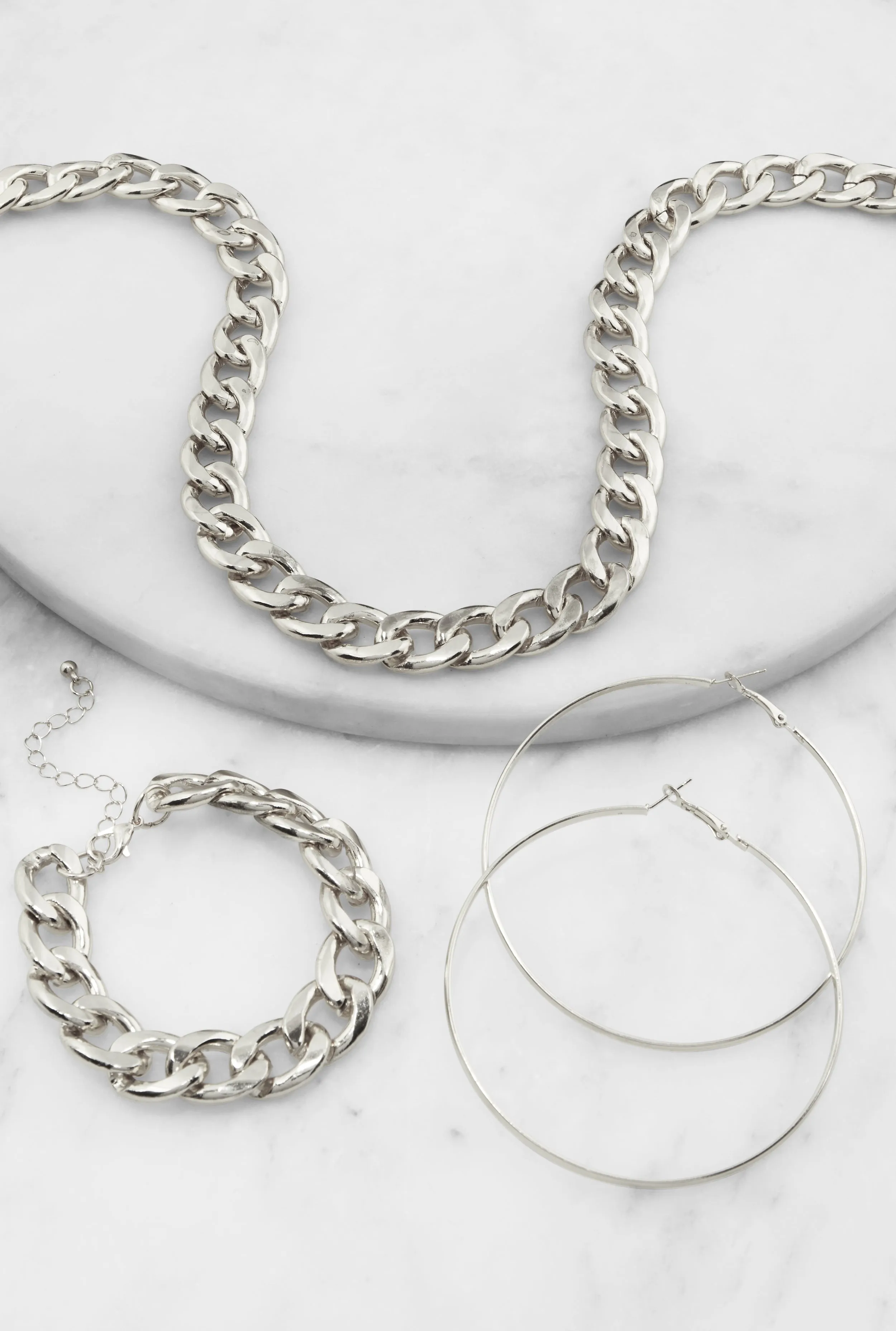 Curb Chain Necklace and Bracelet with Hoop Earrings sold by Rainbow product image thumbnail 2
