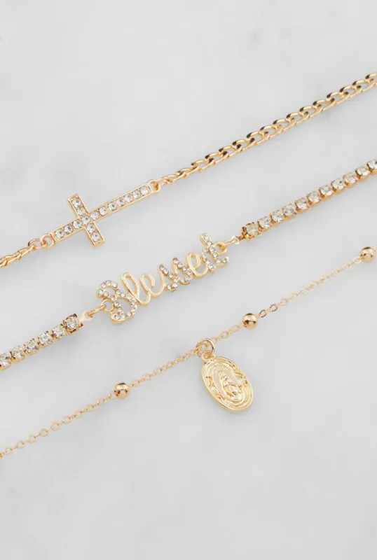 Cubic Zirconia Blessed Charm Anklet Trio sold by Rainbow