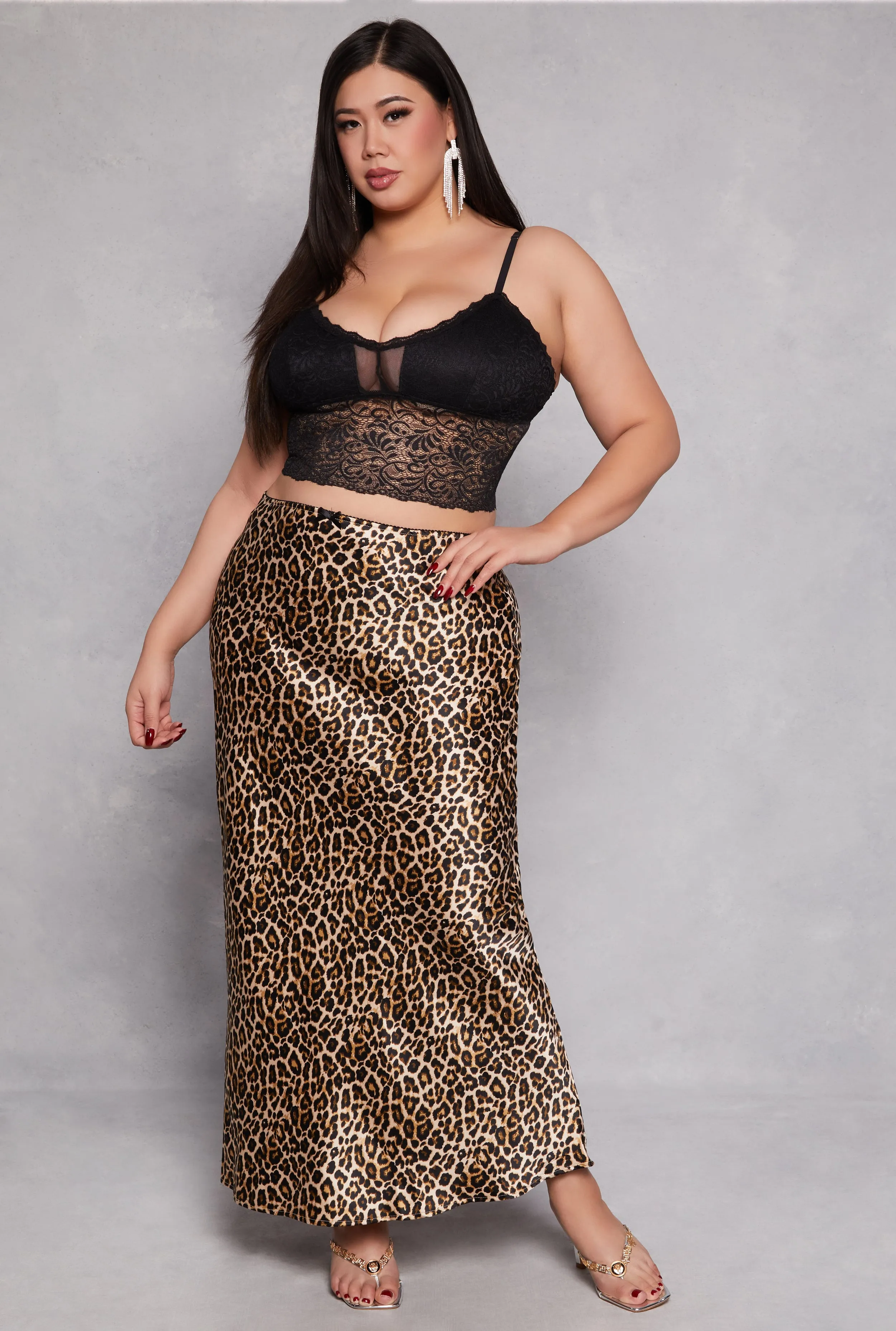 Plus Size Almost Famous Patterned Satin Maxi Slip Skirt sold by Rainbow