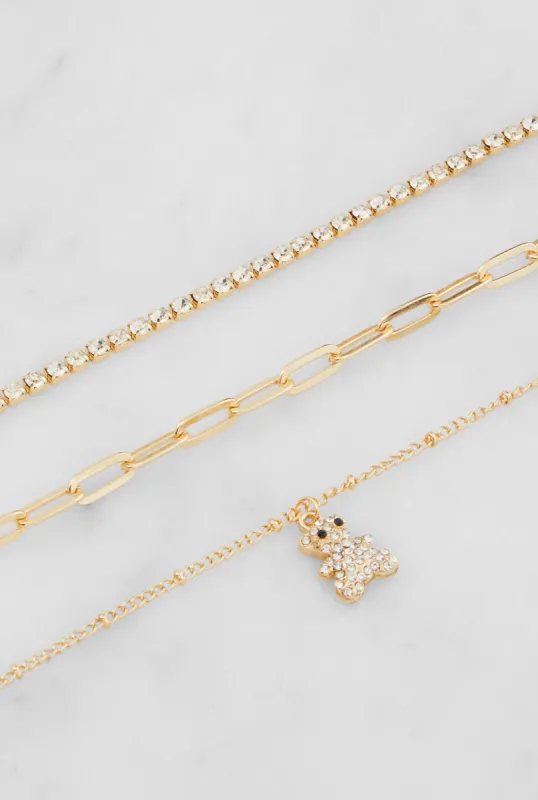 Teddy Bear Charm Anklets Set of 3 sold by Rainbow