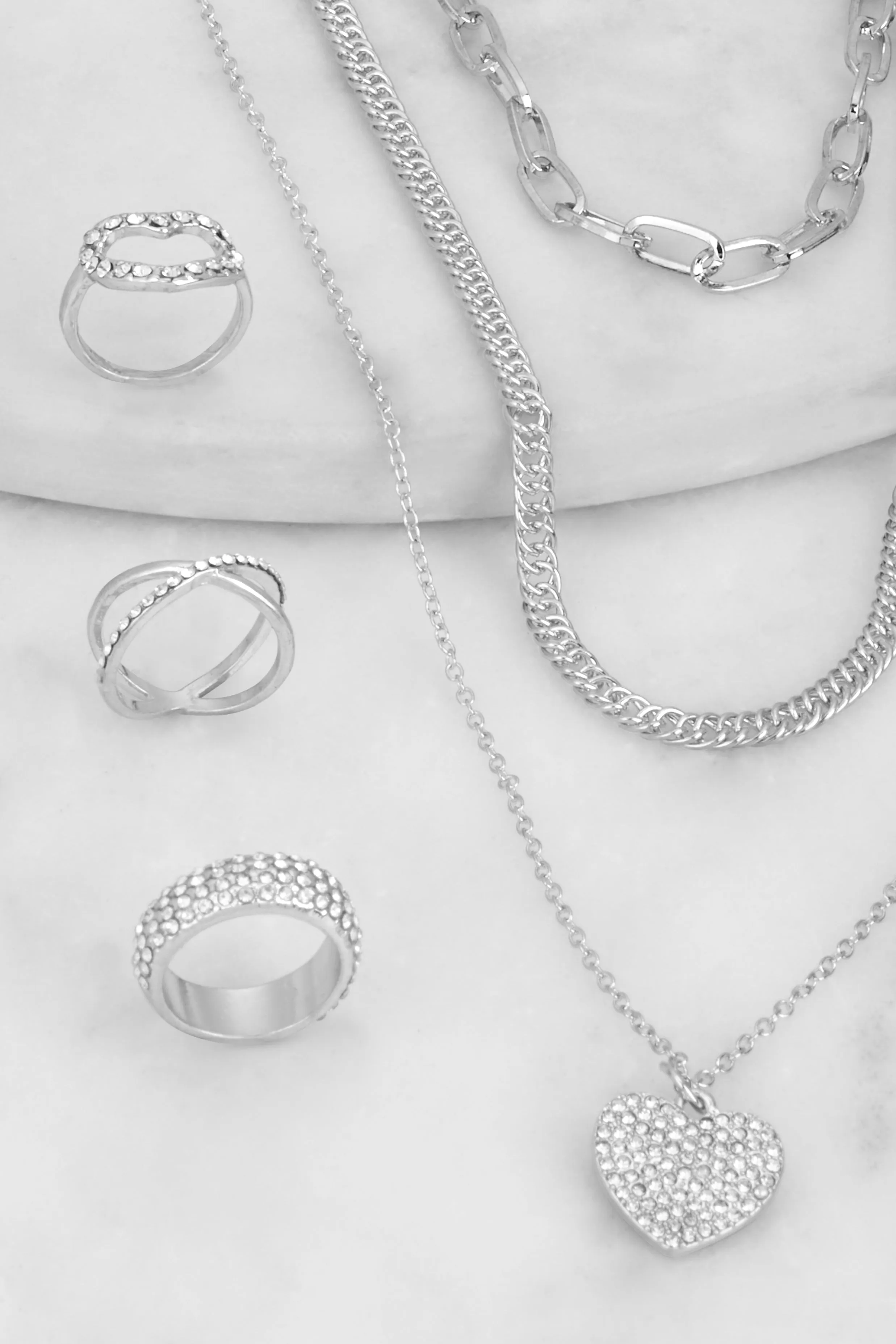 Cubic Zirconia Heart Layered Necklace and Rings Set sold by Rainbow product image thumbnail 2