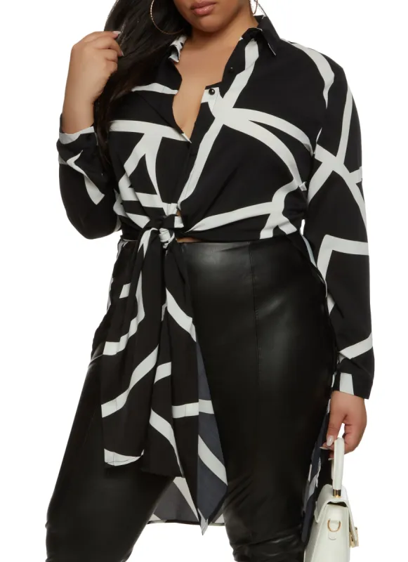 Plus Size Abstract Print Button Front Tunic Top sold by Rainbow