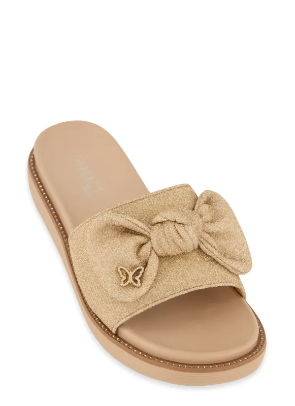 Butterfly Bow Rhinestone Band Slide Sandals sold by Rainbow