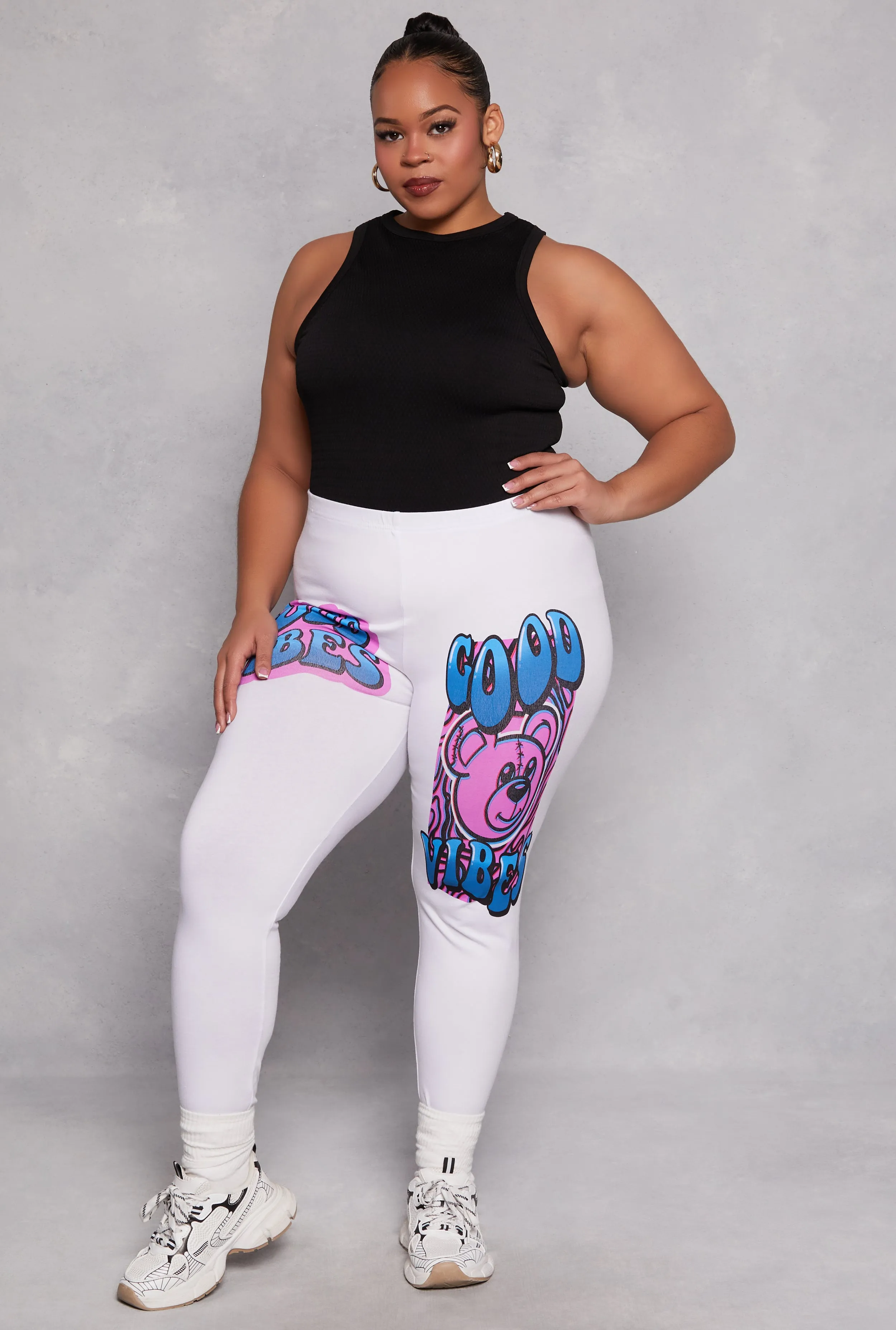 Plus Size Good Vibes Bear Graphic Leggings sold by Rainbow
