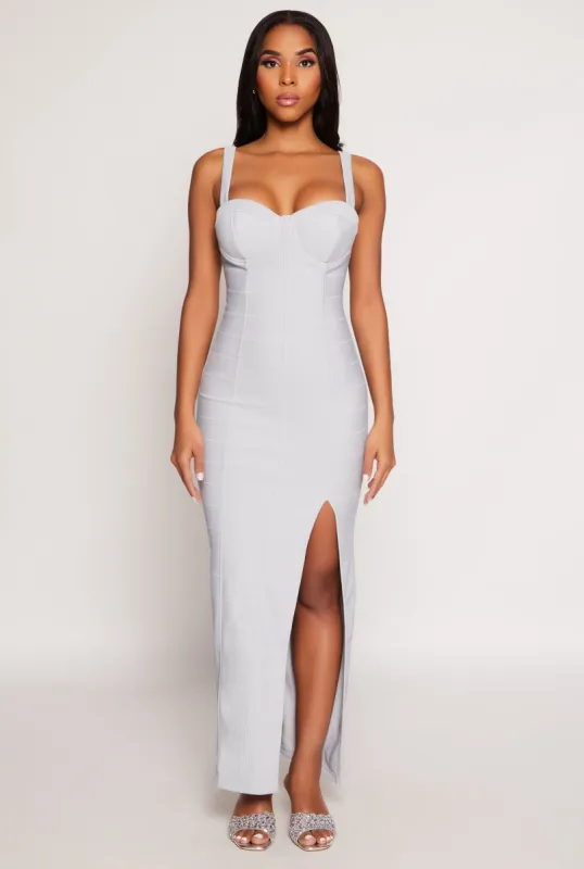 Haute Monde Side Slit Bustier Maxi Dress sold by Rainbow