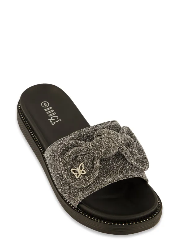 Butterfly Bow Rhinestone Band Slide Sandals sold by Rainbow