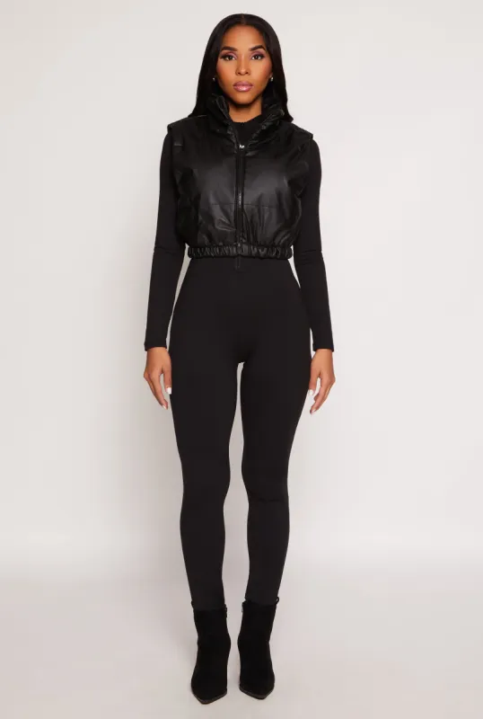 Faux Leather Zip Front Cropped Vest sold by Rainbow