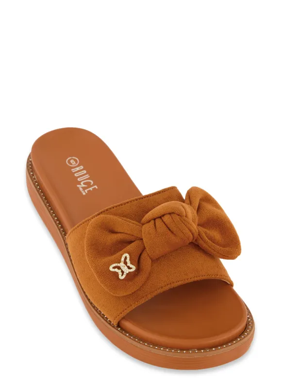 Butterfly Bow Rhinestone Band Slide Sandals sold by Rainbow