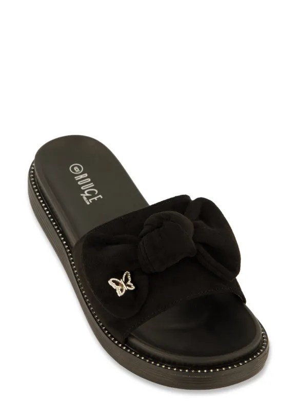 Butterfly Bow Rhinestone Band Slide Sandals sold by Rainbow
